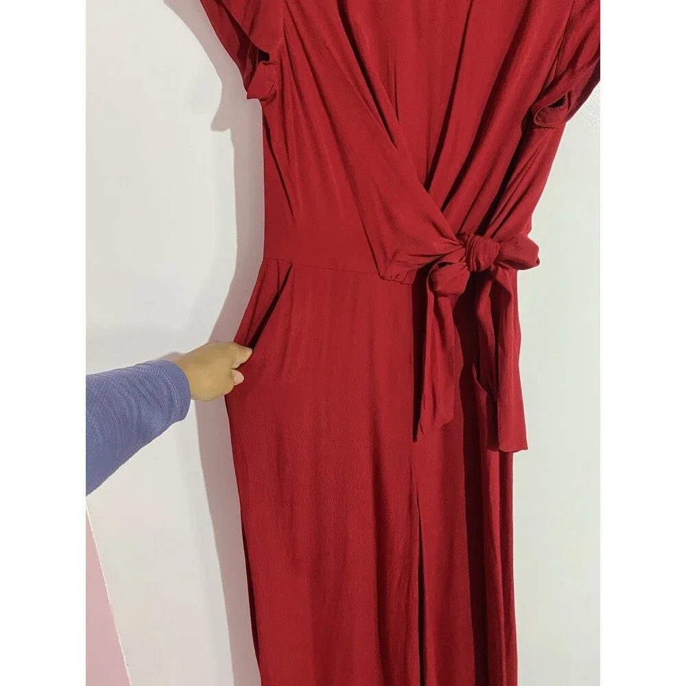 Maeve Anthropologie Jumpsuit 8 Red Grier Feminine‎ Romantic Crop Wide Valentines